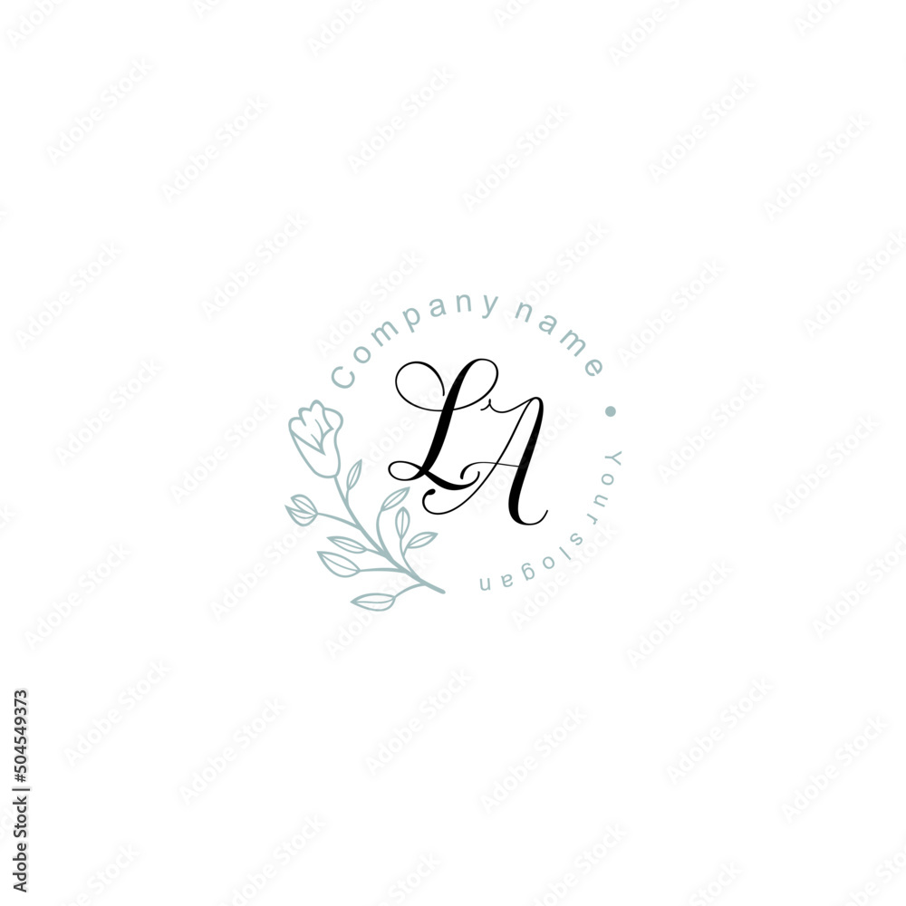 Initial letter LA handwriting with floral frame template Initial letter LA handwriting with floral frame template