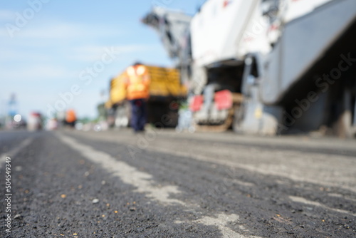 Road construction blur By heavy machinery
