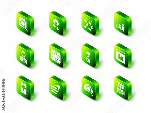 Set Cloud hacking, Data stream, analysis, File missing, Server, Data, Web Hosting, technology data transfer, Search cloud computing and Network connection icon. Vector