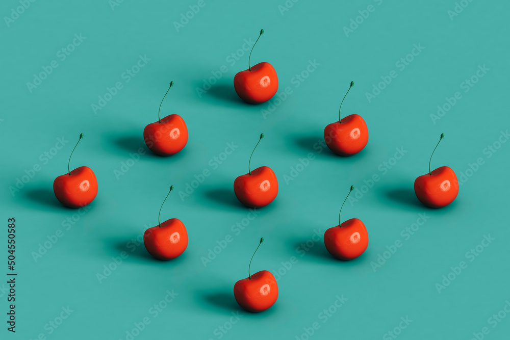 rhombus from cherries. 3d render on blue. rhombus from cherries. 3d render on blue.
