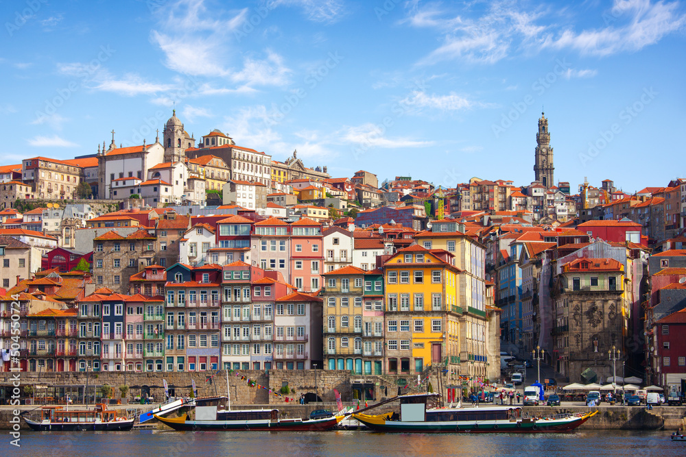 Scenic view on the historical part of Porto and the Douro river, Portugal.