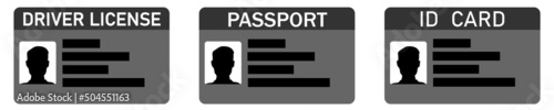 A set of identity documents ID CARD, DRIVER LICENSE, PASSPORT.  Vector illustration eps10