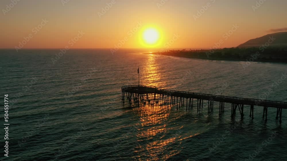 The Pier At Sunset In Pismo Beach, California - aerial drone shot The Pier At Sunset In Pismo Beach, California - aerial drone shot