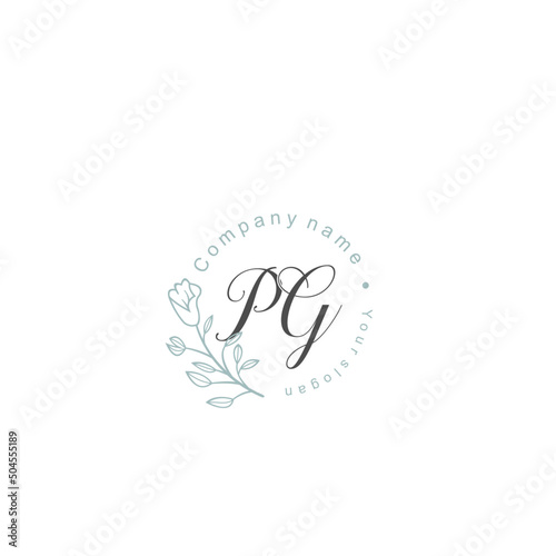 Initial letter PG handwriting with floral frame template