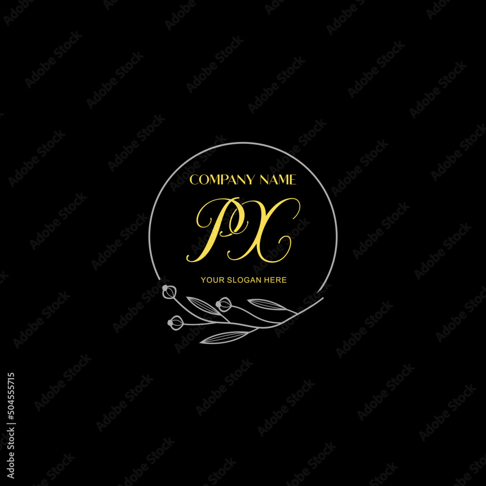 Initial letter PX handwriting with floral frame template Initial letter PX handwriting with floral frame template