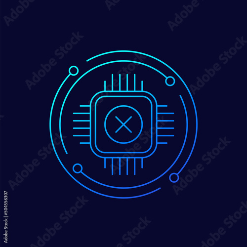 chip failure or microchip error icon, linear design