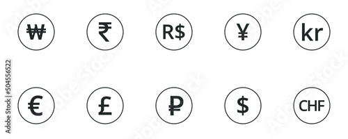 Set of money currency symbol. Outline exchange icon vector illustration.