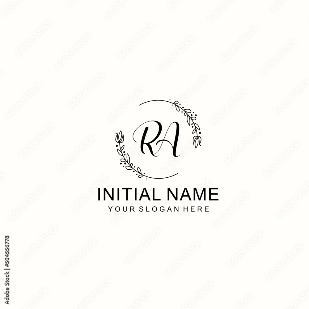 Initial letter RA handwriting with floral frame template Initial letter RA handwriting with floral frame template