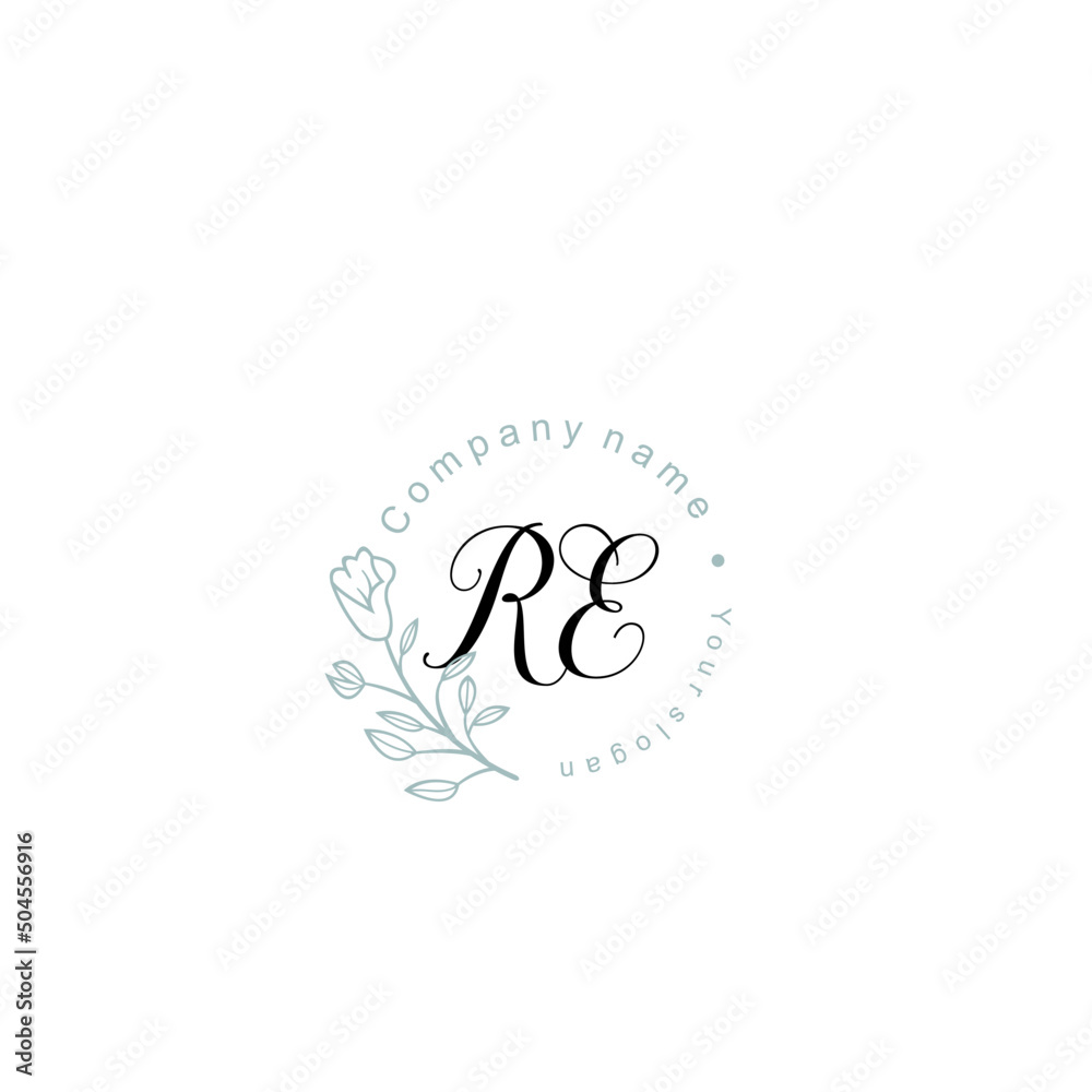 Initial letter RE handwriting with floral frame template Initial letter RE handwriting with floral frame template