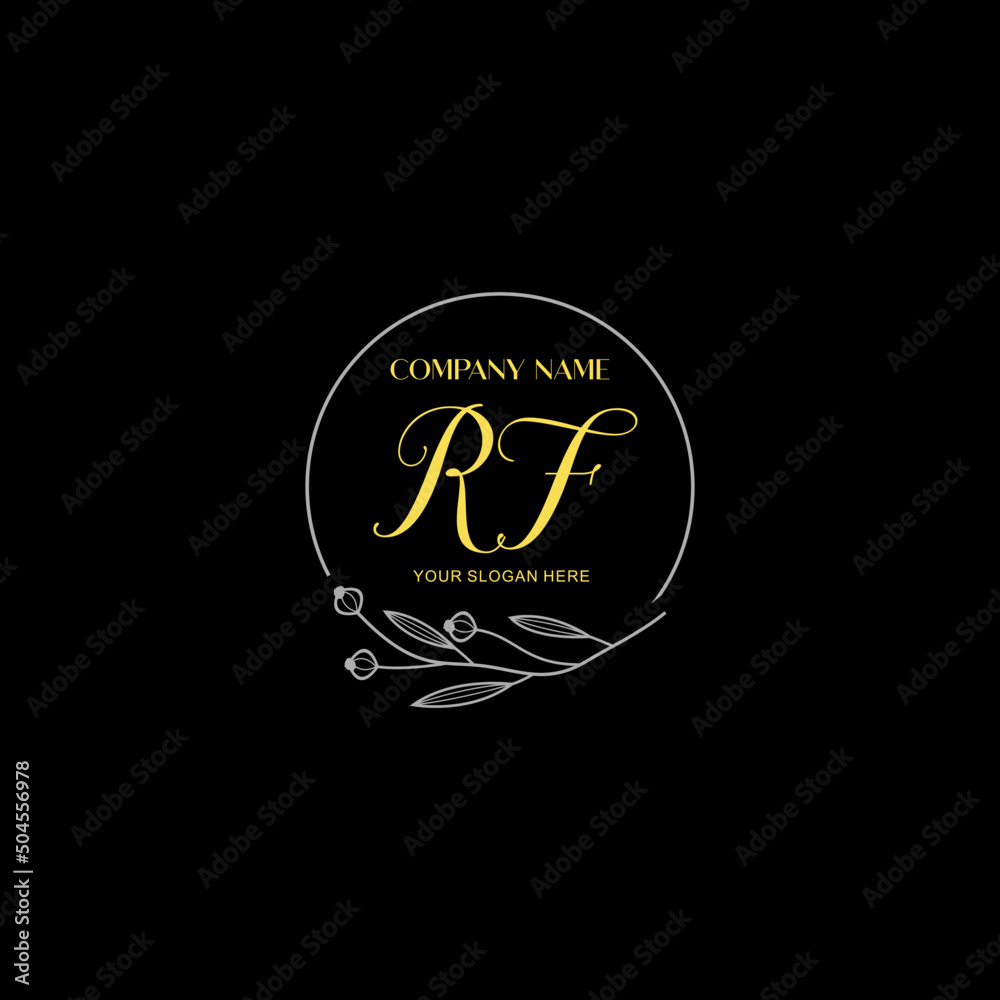 Initial letter RF handwriting with floral frame template Initial letter RF handwriting with floral frame template