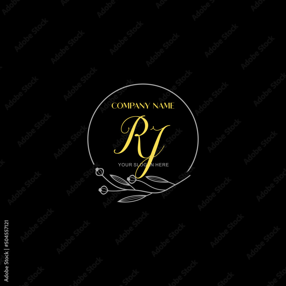 Initial letter RJ handwriting with floral frame template Initial letter RJ handwriting with floral frame template