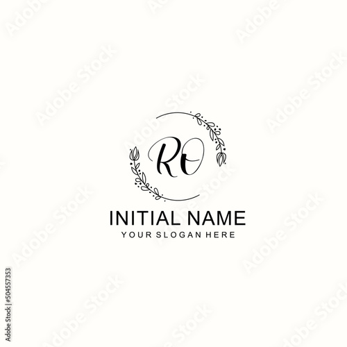 Initial letter RO handwriting with floral frame template
