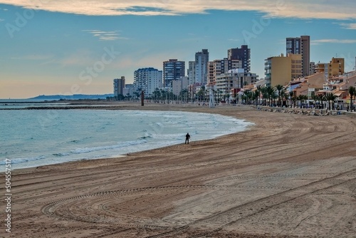 The beach of the town of El Campello in Alicante, Spain, in winter photo