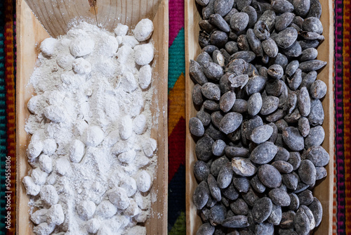 Closeup of fermented white and black cacao also known as pataxtle photo