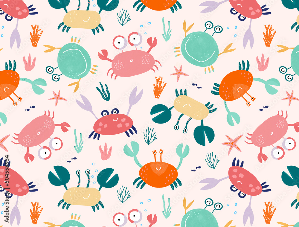 Crab summer pattern illustration Crab summer pattern illustration