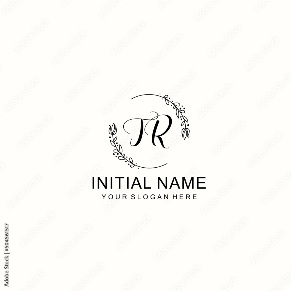 Initial letter TR handwriting with floral frame template Initial letter TR handwriting with floral frame template