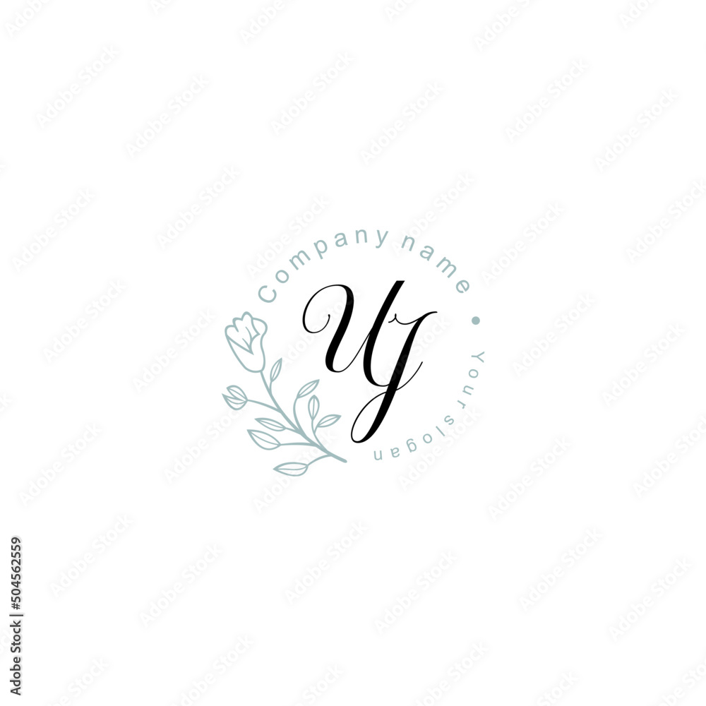 Initial letter UJ handwriting with floral frame template Initial letter UJ handwriting with floral frame template