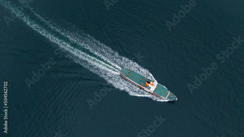 passenger ferry in the sea shot with drone photo