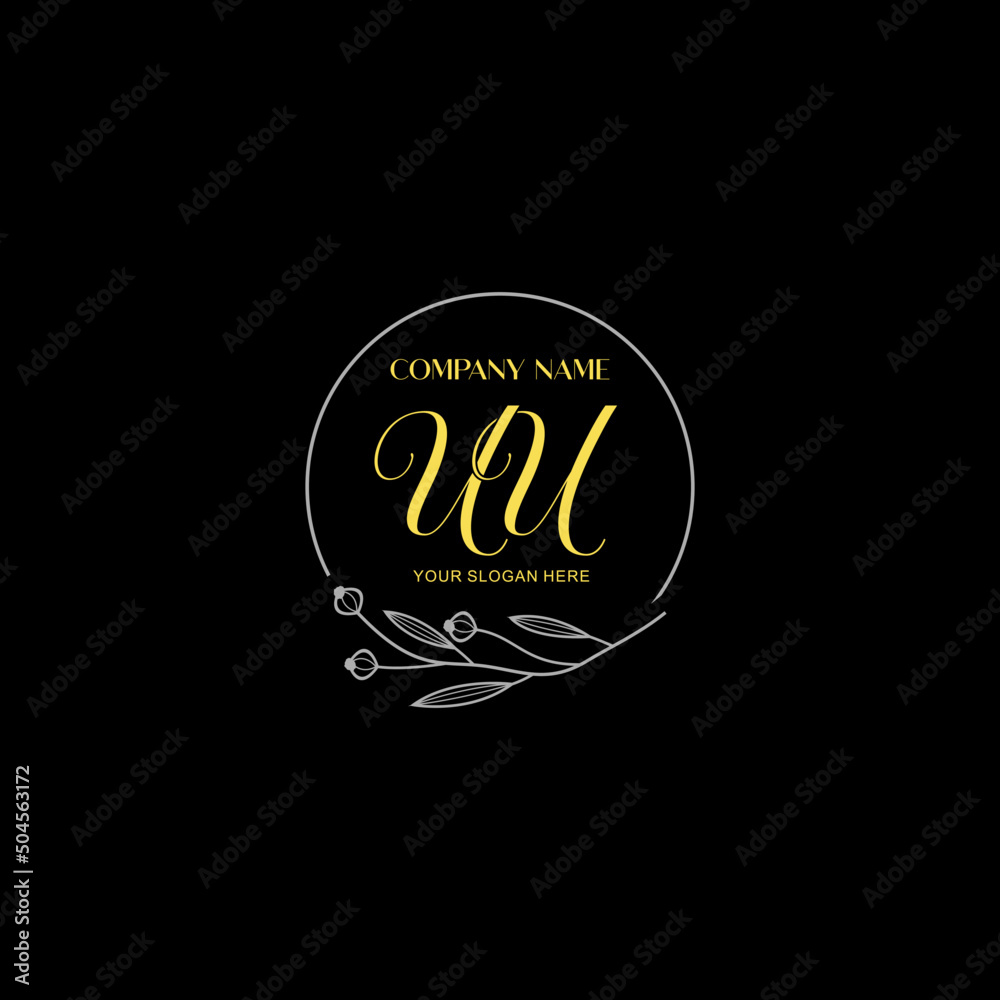 Initial letter UU handwriting with floral frame template Initial letter UU handwriting with floral frame template