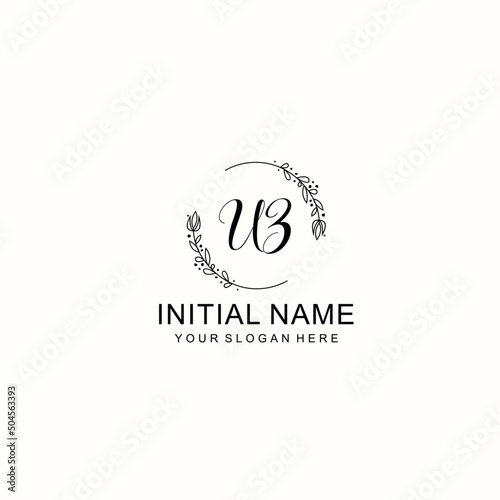 Initial letter UZ handwriting with floral frame template