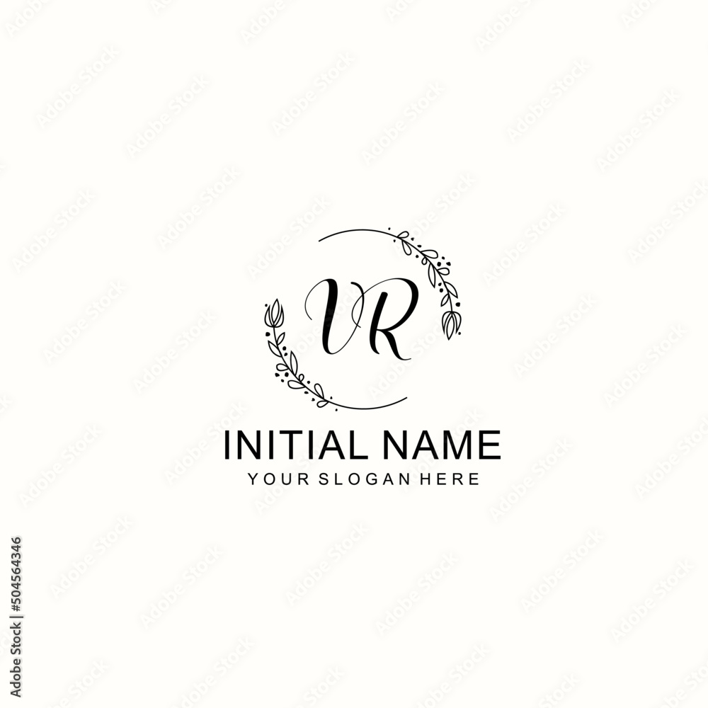 Initial letter VR handwriting with floral frame template Initial letter VR handwriting with floral frame template