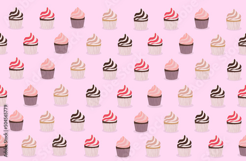 set of cupcakes of different colors and flavors vector illustration holiday sweets pattern texture