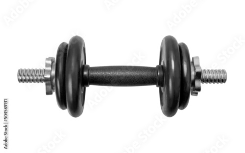 Black color dumbbell isolated on white background with clipping path