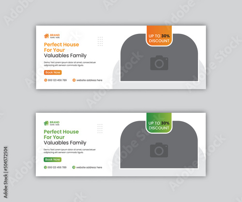 Modern real estate facebook cover and Social media cover vector design template. Modern abstract flat corporate real estate construction facebook cover, banner, social media post, template design