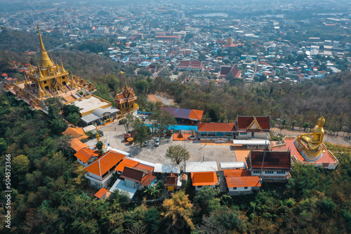Aerial view of Wat Khiriwong temple on top of the mountain in Nakhon Sawan, Thailand photo
