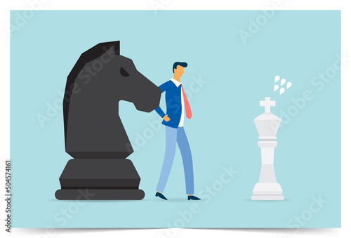 Businessman playing chess has an advantage