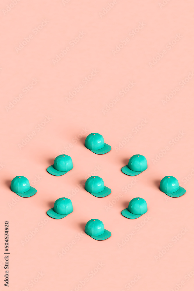 3d render of blue baseball hats with copy space 3d render of blue baseball hats with copy space