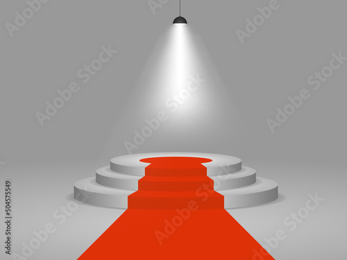 White winners podium with spotlight. Pedestal for product presentation. Vector