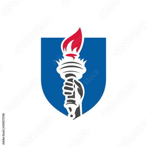 Torch logo with shield concept logo template icon vector illustration