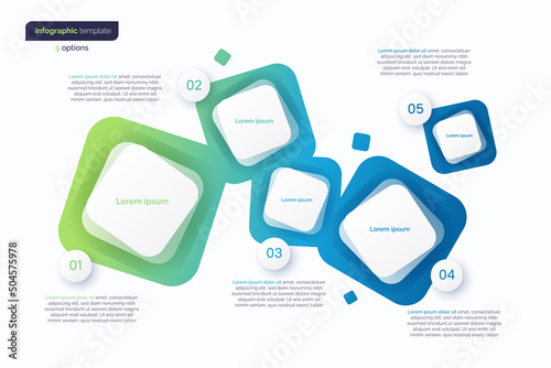 Abstract vector gradient minimalistic infographic template composed of 5 rounded squares