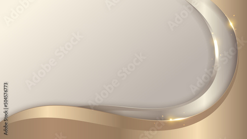 Abstract 3D elegant template golden and brown wave shape and light sparking on clean background luxury style