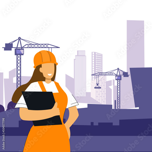 builders work engineer on construction in orange uniform woman