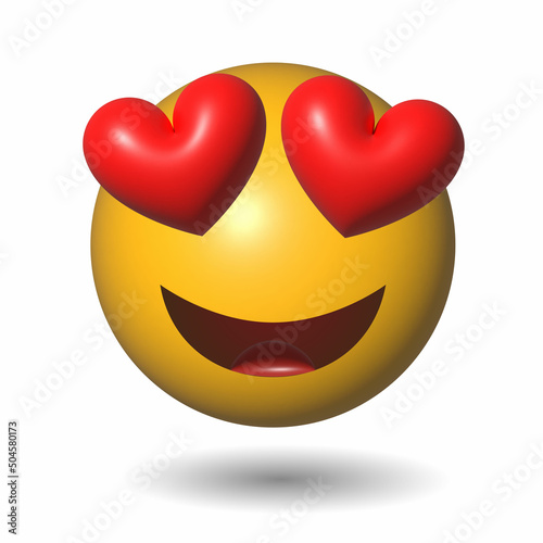 Vector volumetric romantic emoji; The 3d emoji in love with hearts in eyes  without background