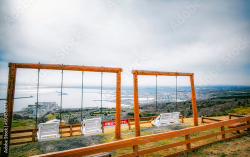 Bech seat with ocean view at Wakkanai Park, in Wakkanai, Japan