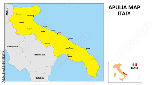 Apulia Map. State and district map of Apulia. Political map of Apulia with the major district