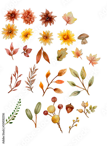 Watercolorfall autum composition with pumpkin