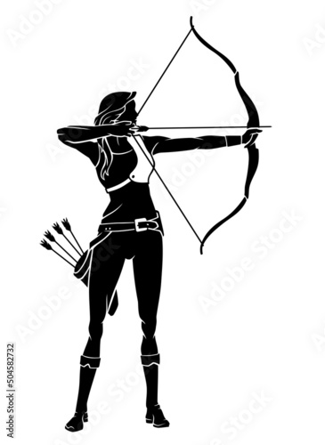 Female Archer Sport, Aiming at Target Silhouette