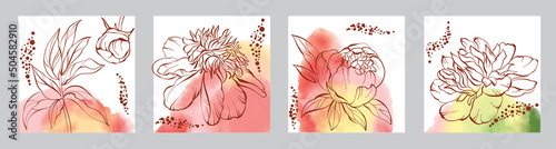 Abstract organic minimal trendy vector backgrounds with tullips and watercolour,