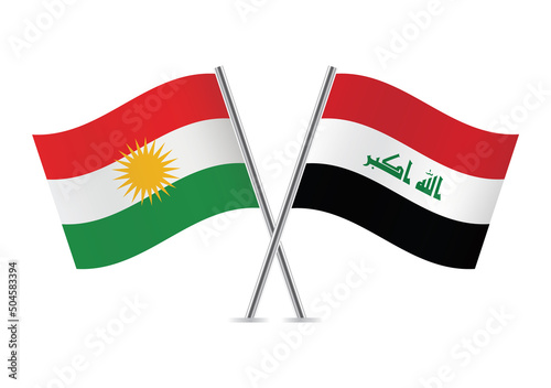 Kurdistan and Iraq crossed flags. Kurdish and Iraqi flags on white background. Vector icon set. Vector illustration. photo
