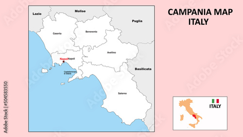 Campania Map. Political map of Campania with boundaries in white color.