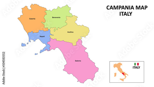 Campania Map. District map of Campania in District map of Campania in color with capital.