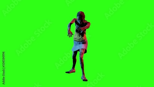 zombie woman on a green background chromakey looped walking animation