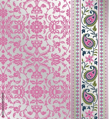 wedding card design, traditional paisley floral pattern , royal India	