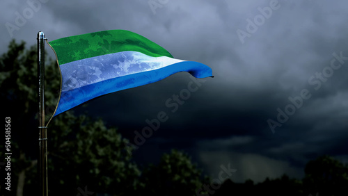 Schilderij op canvas Sierra Leone flag for memorial day on dark storm cumulus - abstract 3D rendering