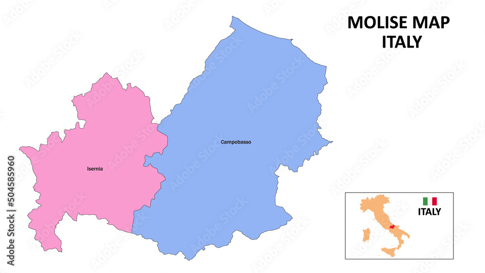 Molise Map. District map of Molise in District map of Molise in color with capital.