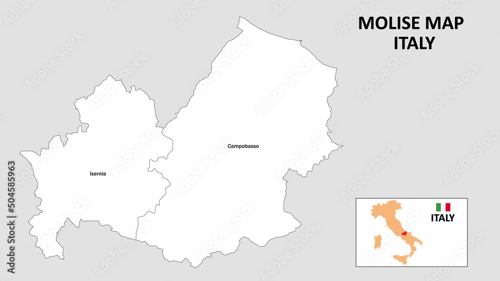 Molise Map. State and district map of Molise. Administrative map of Molise with district and capital in white color.